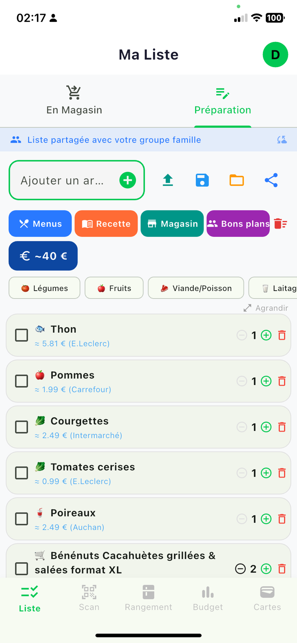 Liste de courses HOKOH